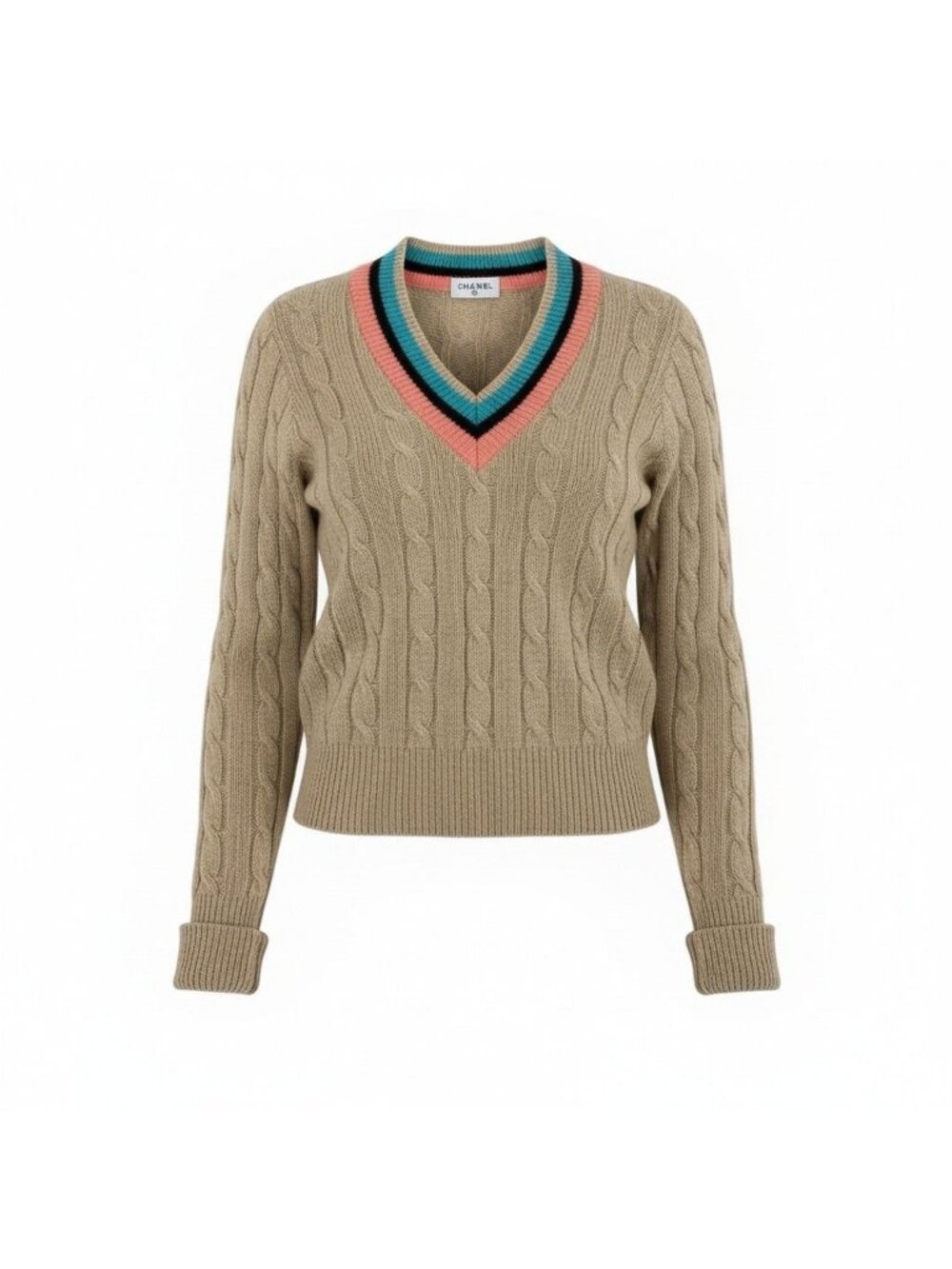 Chanel Cashmere School Knit Long Sleeve Sweater CC Logo 42